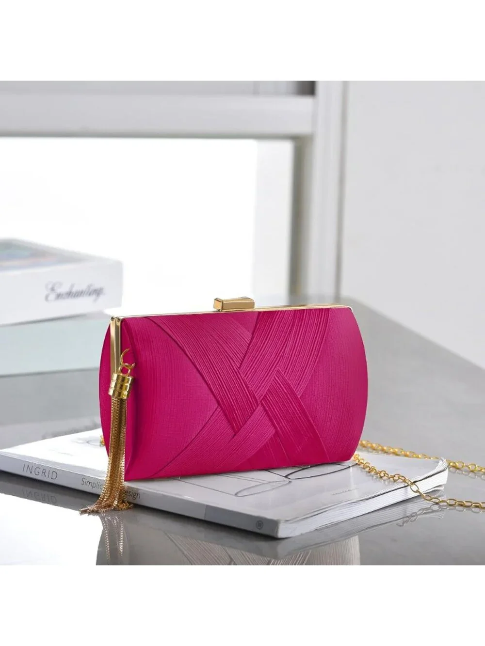 👜 Women's Pink Tassel Evening Clutch bag Crossbody Night out Clutch Purses